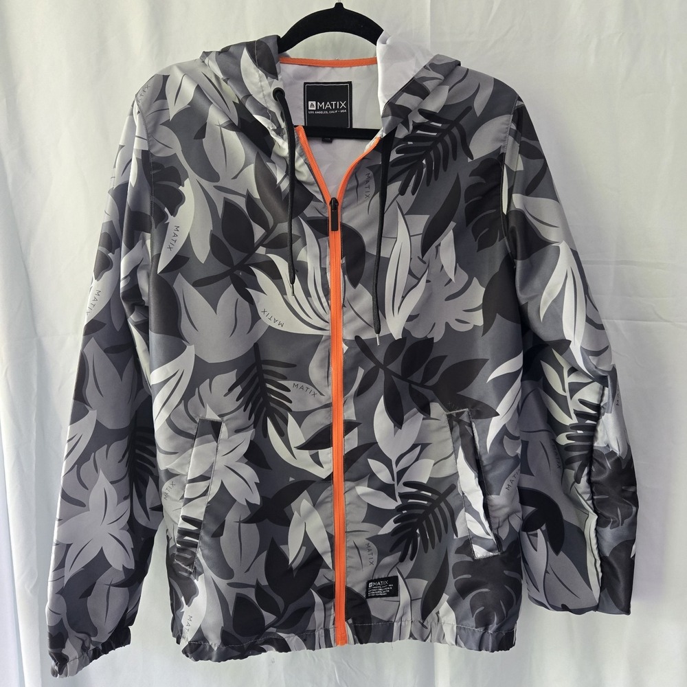 Matix LA Tropical Leaf Print Hooded Windbreaker Mens Size Small‎